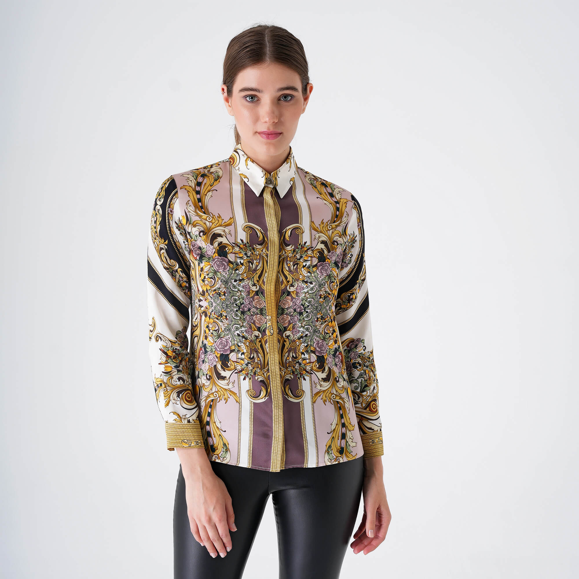 Versace - Gold Floral Baroque Silk Shirt